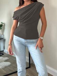 Áo crop top hở vai đơn giản, thanh lịch, giản dị, gợi cảm, ôm sát vai, áo yếm ngắn gợi cảm dành cho nữ - Xám - Xem 2