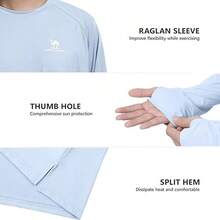 CAMEL CROWN 男士防晒衬衫 UV SPF UPF 50+ 长袖防晒衣 钓鱼跑步游泳T恤 速干轻便 - 淡霧藍 - 查看 4