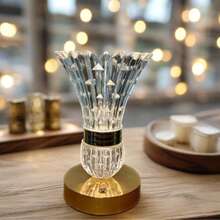 Lampa kryształowa w wazonie na kwiaty, regulowana jasność lampki nocnej z 3-kolorowym dotykiem, lampka biurkowa z akumulatorem USB, dekoracja wazonu ze sztucznymi jagodami - Dotyk trzech kolorów - Zobacz 7