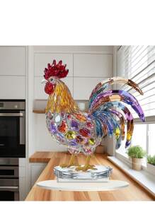 2D Plane Acrylic Colorful Rooster Statue Multi-Functional Desktop Decoration, Suitable For Christmas Halloween, Valentine's Day Birthday Gift, Ideal Gift For All Festivals