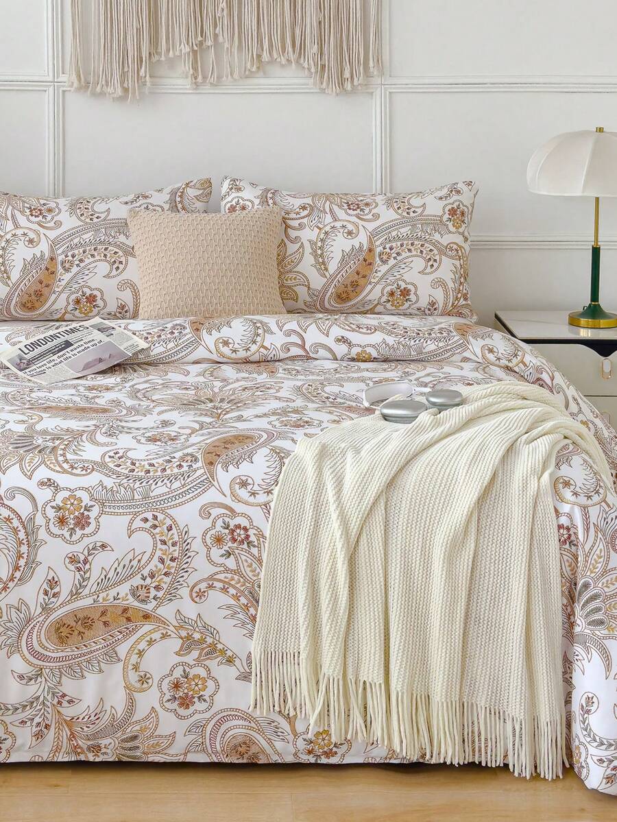 柔软超细纤维花卉图案羽绒被套 - 最佳 2/3 件套被套床上用品套装 - 包含 1 个羽绒被套和 1/2 个枕套 - 价格实惠，品质优良，适用于单人床、特大床、单人床、大号床、双人床、全尺寸 Doona 被套 - 白色 - 查看 1