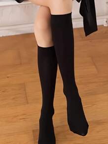 1/2 paire de chaussettes mi-longues ajustées de couleur unie, style scolaire JK, chaussettes de sport, convenant pour une utilisation quotidienne