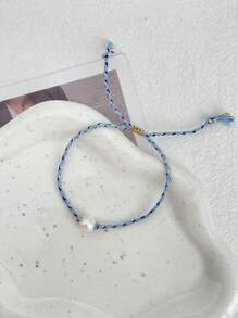1 pieza Pulsera trenzada con perla de agua dulce irregular, elegante y sencilla, de estilo bohemio, para mujer, hermana, pareja, regalo de graduación, adecuada para uso diario, deportes, commute, citas, fiestas, vacaciones de verano en la playa