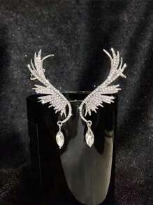 1 Pair Glittery Rhinestone Zinc Alloy Wing Earrings, Fairy Style Party Earrings, Elegant Gift For Women