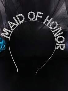 1pc Rhinestone "MAID OF HONOR" Glitter Crown Headband, Wedding Party Photo Prop Accessory For Women Valentine's Day Accessories - Silver - View 6