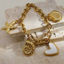 1pc Stainless Steel 18K Gold Plated Starfish, Shell, Heart Shaped Pendant Necklace, Rust Proof, Fashionable Necklace & Bracelet Decor