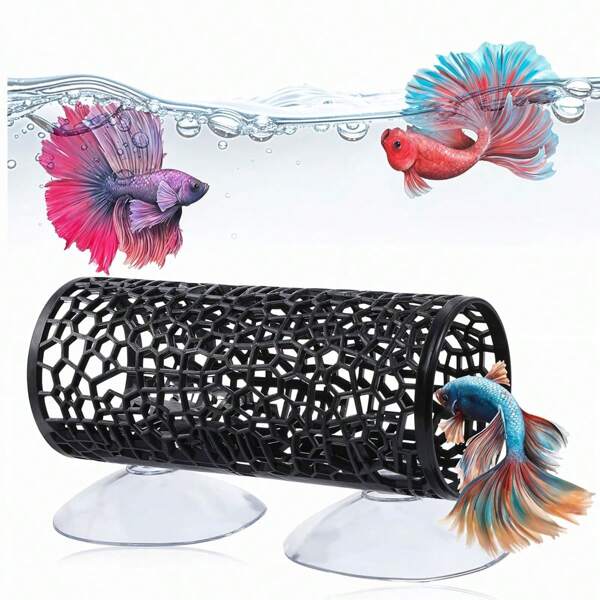 1pc Fish Habitat Tunnel Hollow Cave Aquarium Decor With Suctions, Hiding Place For Small Fish & Shrimp, Toys For Betta, Guppies, Snails
