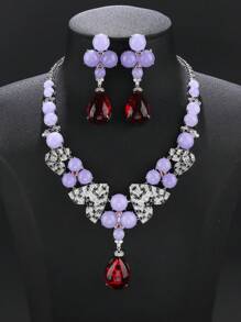 1 Set Of 3pcs Luxurious Cubic Zirconia Necklace & Earrings Jewelry Set, Fashion Personalized Necklace Accessory Suitable For Formal Dress, Party, Valentine's Day, Holiday Gift