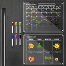Pizarra blanca de borrado en seco magnética de acrílico transparente, apta para refrigeradores, planificador mensual para adultos, viene con marcador fluorescente, organizador de planificación de pared y menú