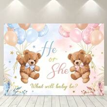1pc, Bear Gender Revealed Background Fabric, "He Or She" Pink Or Blue, Bohemian Floral Balloons, We Can't Wait, Polyester Material, Suitable For Background Decoration Of Expectant Mothers' Photography, Photo Booth Studio Props