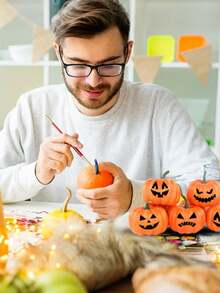 6 件人造逼真仿真迷你南瓜，仿真南瓜万圣节派对装饰道具，万圣节感恩节家居装饰节日万圣节感恩节秋收家居装饰最佳礼物生日毕业 - 橘色 - 查看 8