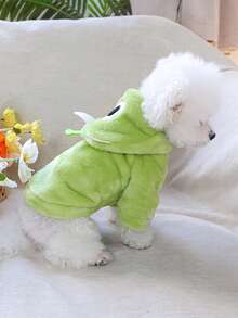 1 pieza Ropa para mascotas Conjunto corto de franela con diseño de perrito feliz - Mascota con antena - Verde - Ver 5