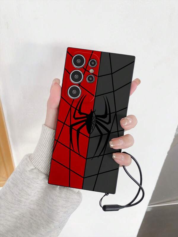 1 pieza Funda de teléfono a prueba de golpes con patrón de elemento de araña de TPU negro y 1 pieza Correa de muñeca de silicona negra apta para Apple/Funda de teléfono a juego/Funda de teléfono con cordón/Funda de teléfono con brazalete/Funda de teléfono interesante/Funda de teléfono Android/Funda de teléfono/Funda de teléfono/Funda de teléfono OPPO/Galaxy A51 4G/Galaxy A52/A52s 5G/Galaxy S23 Ultra/Galaxy A13 4G/Galaxy A12/Galaxy S22 Ultra/OPPO A54/Galaxy A54/ 17