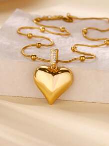 1 PC Luxury Cubic Zirconia Heart Pendant Necklaces For Women Gold Color Chain Collar Necklaces 2025 New Couple Jewelry Gifts