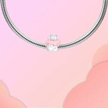 Silver Plated Charm Pink Bow Crown Candle Happy Birthday Cake Series Charm Bead Is Suitable For Diy Female Bracelet Pendants