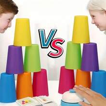 Interactive Two-Player Cup Stacking Game - Rubber Cup Stacking Toy - Enhances Motor Skills And Strategic Ability - Suitable For Classroom Rewards, Party Gifts (Random Accessory Color) - Multicolor - View 2
