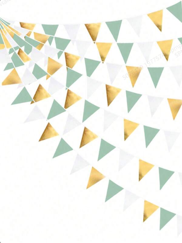 15pcs Gold, White And Green Triangle Pennant Banners Decoration For Birthday, Wedding, Engagement, Bachelor Party, Retirement, Valentine's Day, New Year, Christmas, Room, Garden