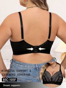 Áo ngực không gọng ren vá màu trơn cỡ lớn cho nữ mềm mại và thoải mái - màu đen - Xem 2