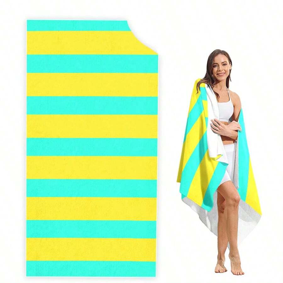 Toalha de praia macia e confortável, sem areia, com padrão listrado, 1 peça - Macia, absorvente e de secagem rápida - Toalha de praia multiuso para natação, camping e banho - Uma ideia de presente única