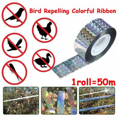 1/2roll Super-Reflective Bird Scare Tape - Durable Pest Repellent Ribbon For Outdoor Spaces - Easy-To-Use Bird Deterrent Solution For Gardens, Homes, And Farms