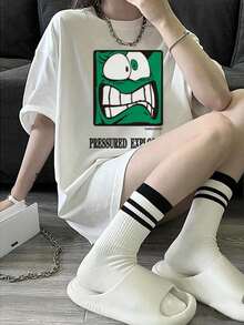 200g Pure Cotton T-Shirt 2025 Summer Ladies New Short Sleeve Pure Cotton Holiday Pattern Short Sleeve Round Neck Couple Wear Small Shirt Tops - 白色 - 查看 1