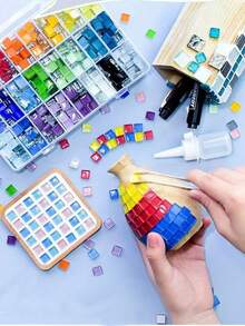 600 片彩色水晶玻璃马赛克，适合儿童 DIY 工艺品、创意艺术绘画用品 - 彩色 - 查看 4