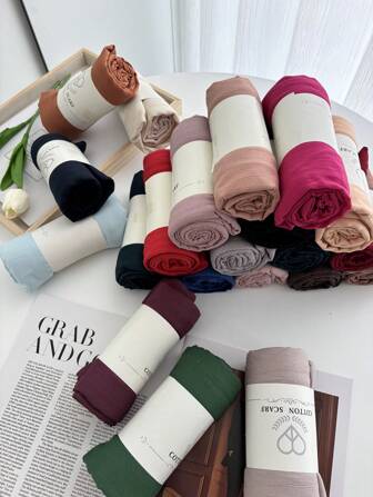 1 件纯色高品质抗皱柔软透气舒适女士头巾披肩