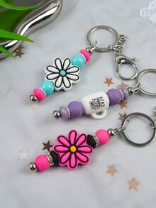 1 件夏日清新粉色和白色花卉硅胶水晶球、仿珍珠圈、可拆卸钥匙扣、包包吊坠、防丢失钥匙扣、送给朋友、家人、女朋友的礼物、汽车配件包包饰品 - 彩色 - 查看 3