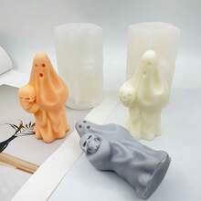 1pc Hold Skull Ghost Scented Candle Mold Diy Take Pumpkin Ghost Silicone Mold For Halloween Atmosphere Decoration - A-White - View 2