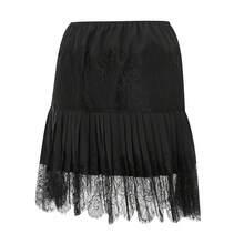 Women Y2K Black White Lace Mini Skirt Low Rise Half Slip Underskirt Ruffle Pleated Layered Flowy Short Skirts - 黑色 - 查看 9