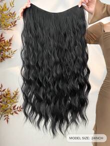 Tóc giả dài 24 inch, kiểu sóng nước hình chữ V, màu đen, chất liệu sợi tổng hợp chịu nhiệt, phù hợp cho phụ nữ và bé gái đội trong các bữa tiệc và sử dụng hàng ngày. - màu đen - Xem 3