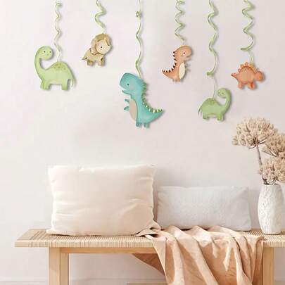 6pcs Dinosaur Spiral Hanging Pennant Decorations, Paper Party Supplies, No Electricity Needed, No Feathers, Suitable For Birthday, Baby Shower Parties And Various Celebrations, Versatile Use