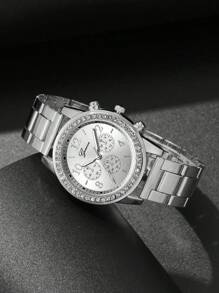5 Stücke modisches und elegantes mit Diamanten besetztes Damen-Uhr-Set, vielseitiger Quarzuhr mit Edelstahlarmband, kombiniert mit Strass-Schmuck-Armband, geeignet für Partys, Hochzeiten und den täglichen Gebrauch, das perfekte Geschenkset für Frauen.