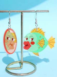 1 Pair Fashionable & Exquisite Creative Unique Exaggerated Whimsical Asymmetric Little Fish Acrylic Dangle Earrings For Women, Versatile For Everyday, Party, Holiday And Commute