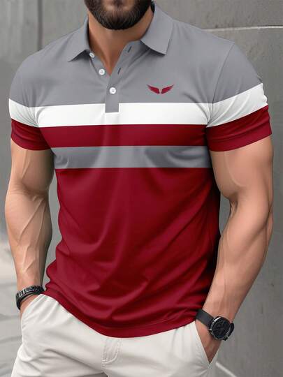 大码男士商务休闲拼布短袖 Polo 衫