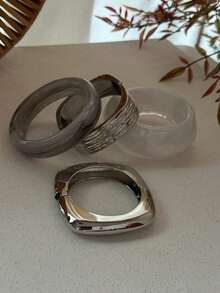 European&American Cross-Border Jewelry, Fashion Arc Smooth Twisted Bracelet, Minimalist Geometric Metal Feeling Bracelet Set - Silver - View 9