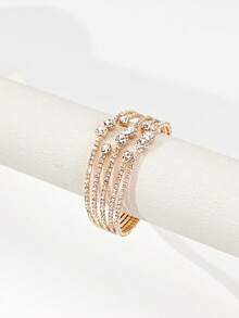 1pc Women's Elegant Gentle Rhinestone Open Bangle Bracelet, Suitable For Party And Evening Wear - Gold 1432 - View 2