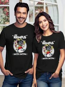 Camiseta gráfica de Lil' Krampus Naughty Nocturne - Camiseta navideña de Krampus vintage de dibujos animados - Camiseta de algodón única con diseño de Krampus para hombres, mujeres y padres - Negro - Ver 1