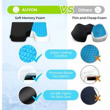 Gel Wheelchair Seat Cushion Relieve Sciatica Back Coccyx Prure Sore And Ulcer Pain Refreshing Ergonomic Chair Cushion With Waterproof Silk Fabric AntiSlip Cover Ovable Strap - 黑色 - 查看 4