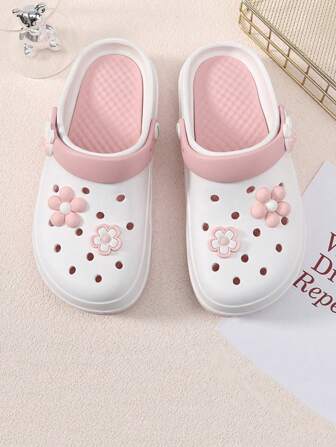 Teenage Girls Hollow Flower Decor Sandals, EVA Floral Cute & Fashionable Garden Shoes, Beach Slippers, Suitable For Indoor & Outdoor Wear