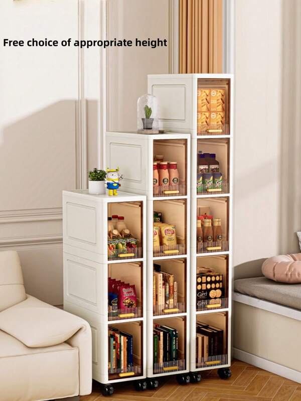 1pc 20cm/7.8in Wide Slim Gap Storage Cabinet, 3-5 Layer Flip-Top Storage Cabinet, Thick Plastic Wheels Storage Cabinet, Multi-Layer Cabinet For Living Room Baby Toys Snacks, Clothing Storage, Home Dust-Proof Shelf