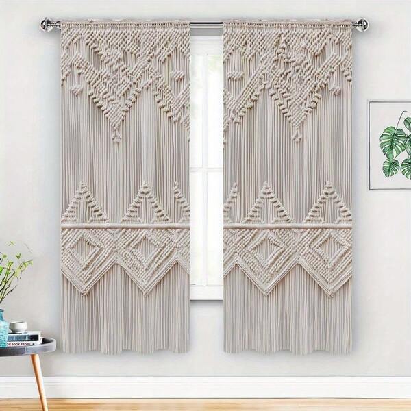 2 Stücke 100% Polyester halbtransparente gemusterte klassische Stil Seil-freie gewebte Fenstervorhänge, maschinenwaschbar, verspielt, geeignet für Schlafzimmer und Wohnzimmer