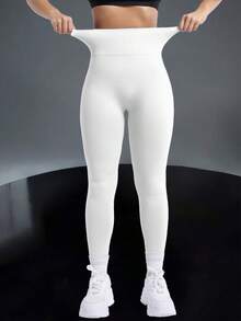 1件装女士无缝高弹瑜伽运动紧身裤 - 白色 - 查看 6