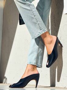 Women's Kitten Heels Mules Shoes – Open Peep Toe Slip-On Slide Sandals For Petite, Leg-Lengthening, Summer Work, Date & Christmas / New Year Gifts