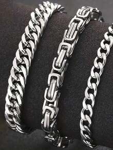 3 件套男士不锈钢简约时尚链条手链，防变形，适合日常穿着、派对、节日 - 彩色 - 查看 1