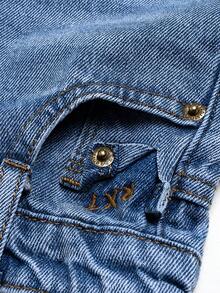 Young Boy Vintage Washed Light Color Embroidered Adjustable Elastic Waist Distressed Denim Shorts - Baby Blue - View 7