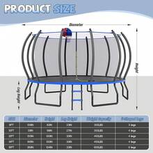 Recreational Outdoor Trampoline – 8FT To 16FT Sizes With Enclosure Net & Ladder, Quick Connect Frame, ASTM Certified - Blue - View 3