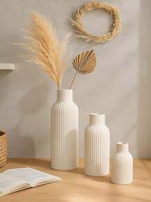 Jarrón decorativo blanco acanalado moderno - Tamaño corto, mediano o alto, Accesorio minimalista de mesa o piso para sala de estar, dormitorio, entrada, regalo de graduación o decoración de verano