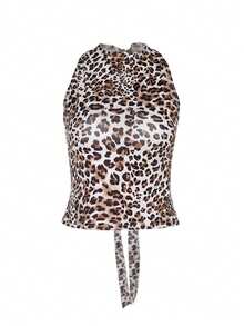 WOWDARK Women's Autumn Leopard Print Backless Lace-Up Halter Top