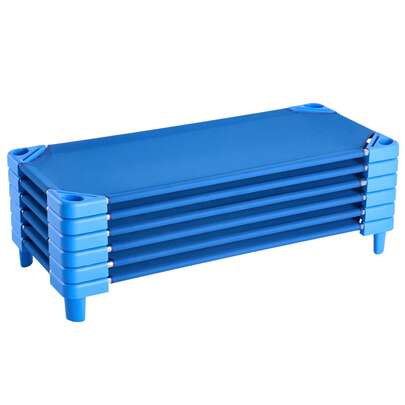 Stackable Kiddie Cot, Pack Of 6,  Portable Toddler Nap Cots, Standard Size 52" L X 23" W Daycare Cots For Kids, Preschool Classroom Daycare Beds For Sleeping, Resting, Naptime, Blue